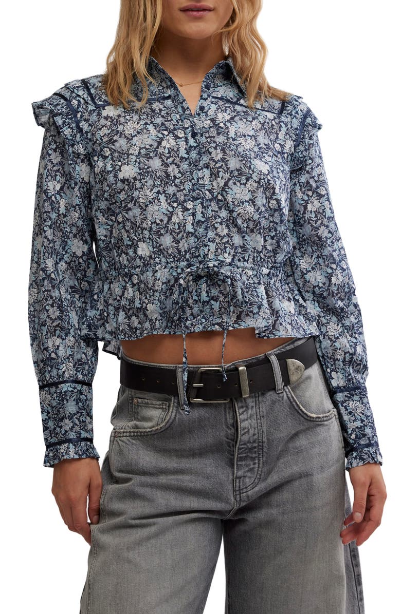 Free People Daybreak Floral Print Long Sleeve Shirt, Main, color, Chambray Combo
