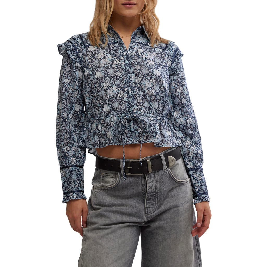 Free People Printed Daybreak Blouse In Chambray Combo