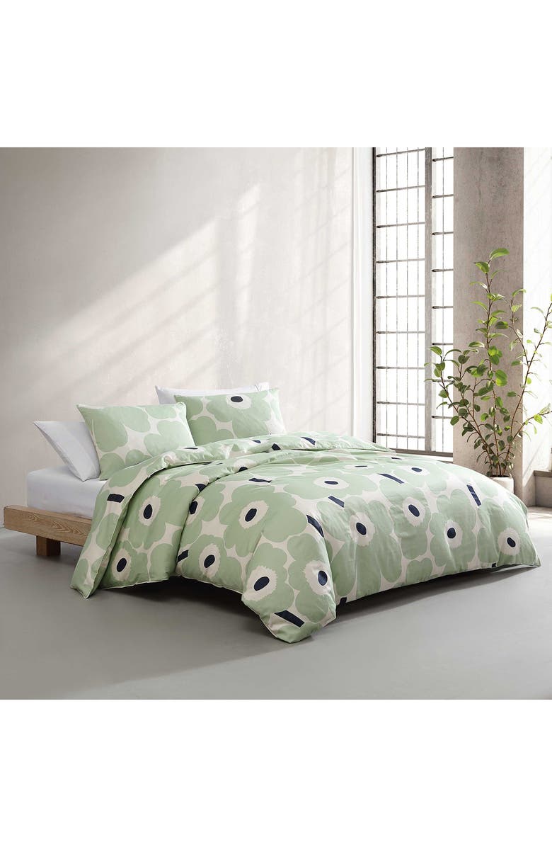 Marimekko Unikko Duvet Cover & Shams Set, Alternate, color, Open Light-Pastel Green