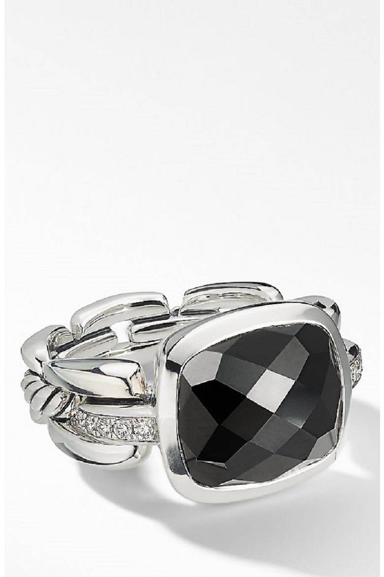 Wellesley Link Statement Ring with Diamonds, Main, color, BLACK ONYX