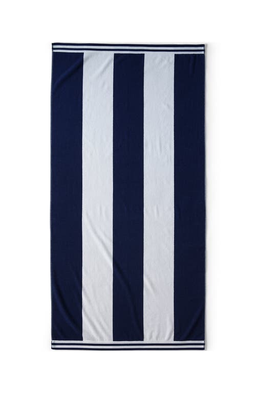 Lands' End Rugby Stripe Reversible Beach Towel In Deep Sea Navy White Stripe