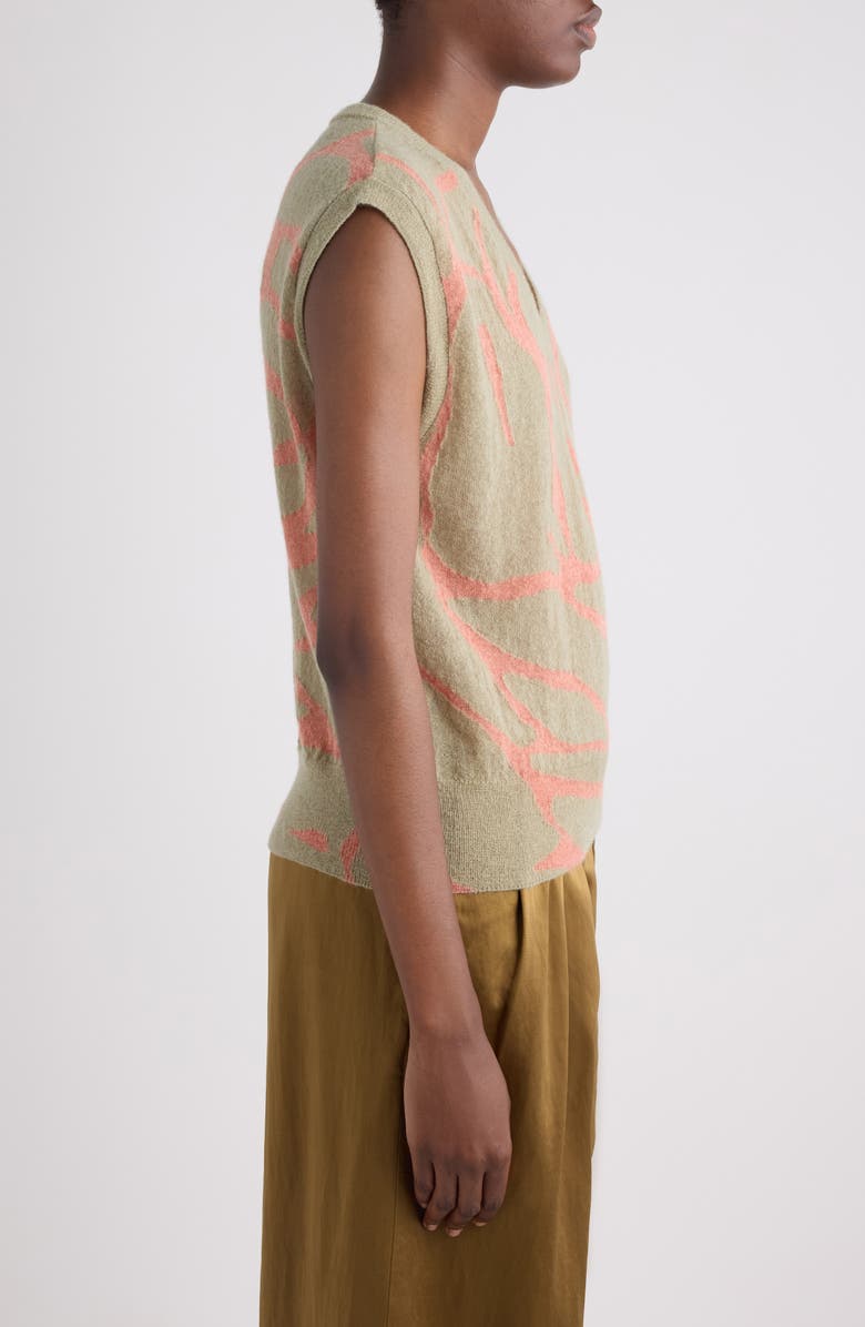 Dries Van Noten Totok Giant Couture Rose Jacquard Wool & Alpaca Blend Sweater Vest, Alternate, color, Olive