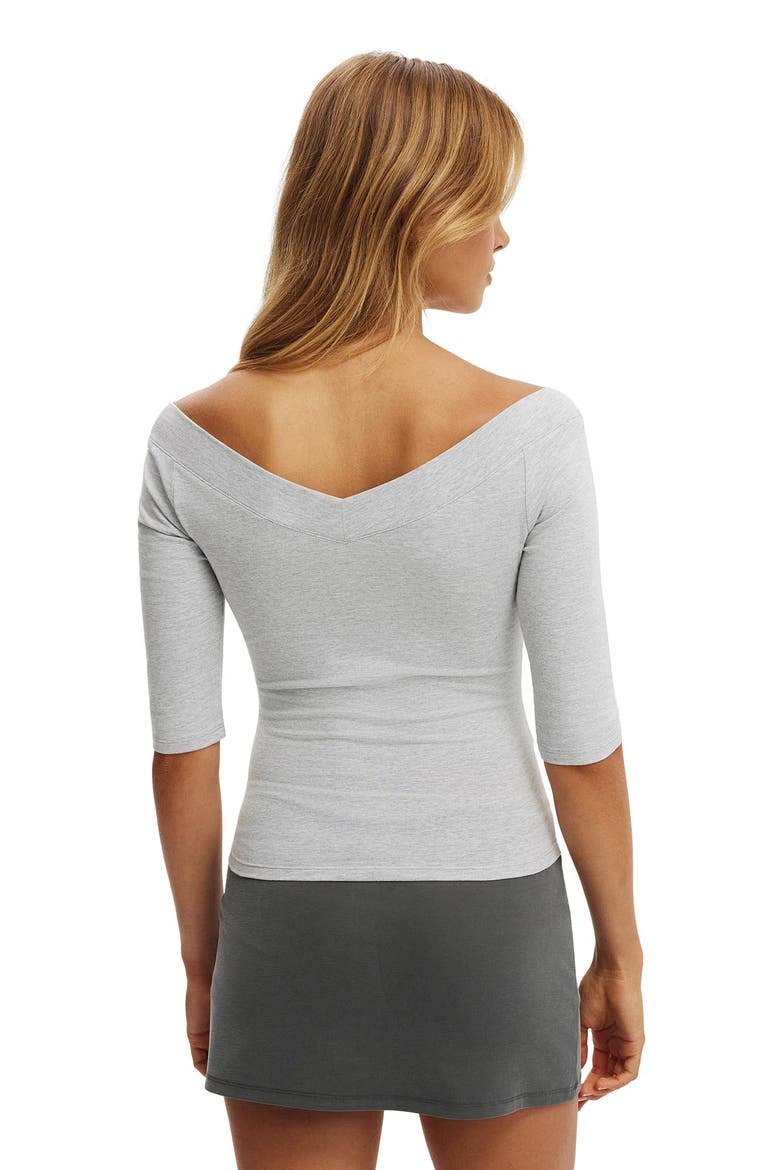 Women's Bella Off Shoulder V Neck 3/4 Tee, Alternate, color, Grey Marle