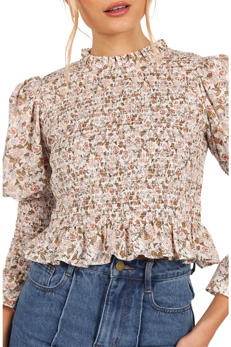 Novah Long Sleeve Smocked Peplum Top, Alternate, color, WHITE FLORAL