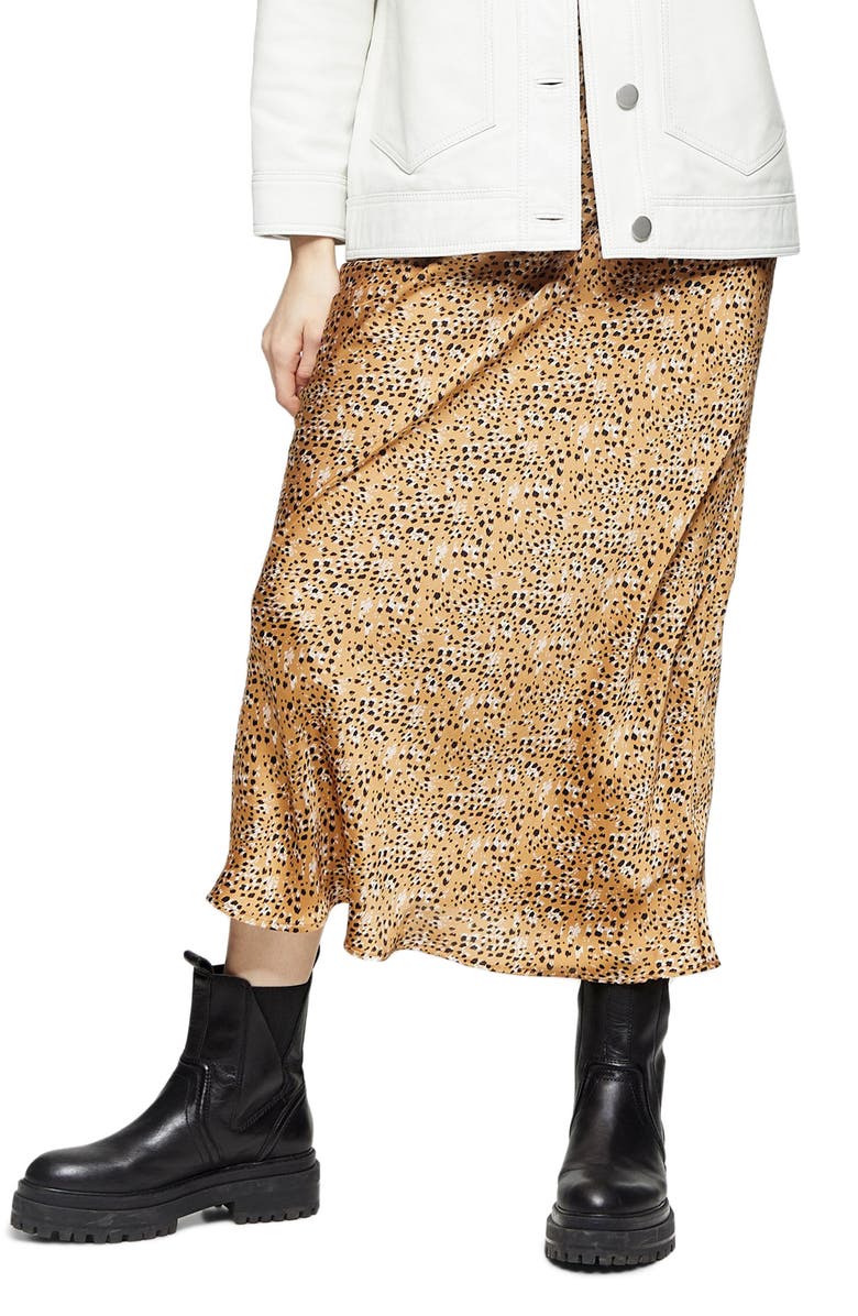 Topshop Animal Print Bias Cut Maxi Skirt, Main, color, 