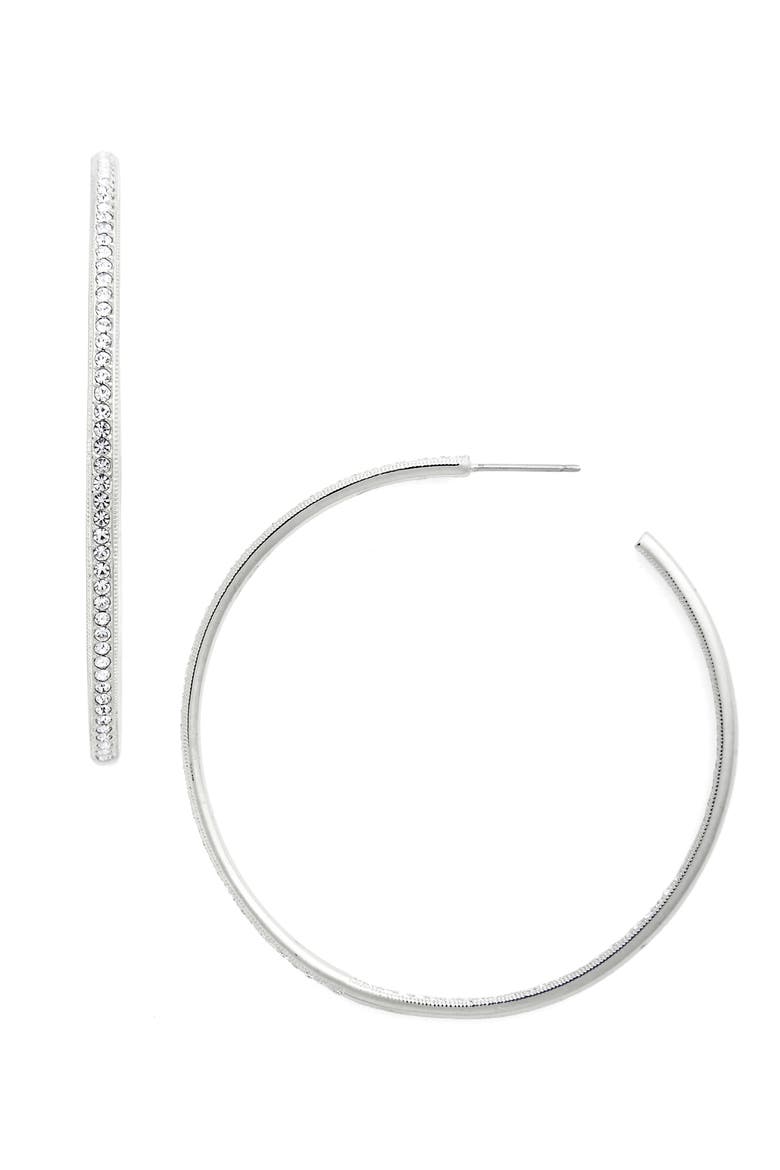 Pavé Inside Out Hoop Earrings, Main, color, SILVER