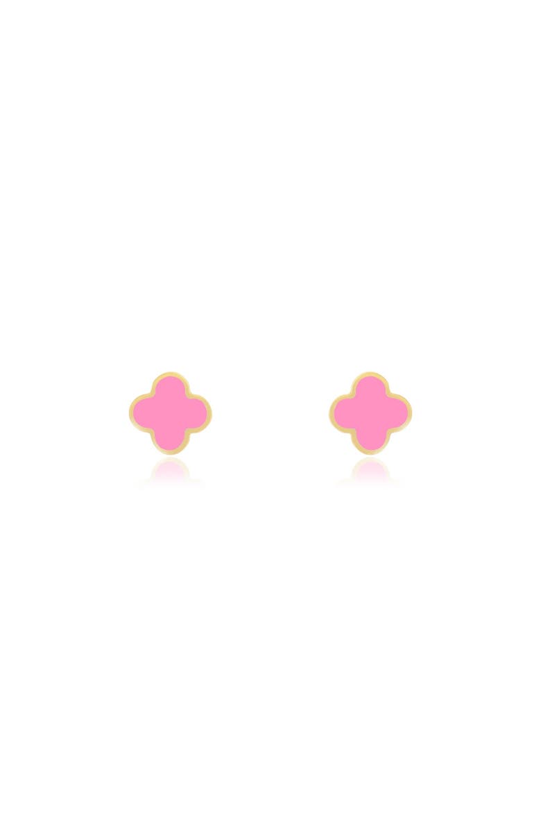 The Lovery Fine Jewelry Mini Bubblegum Pink Clover Stud Earrings, Alternate, color, Bubblegum Pink