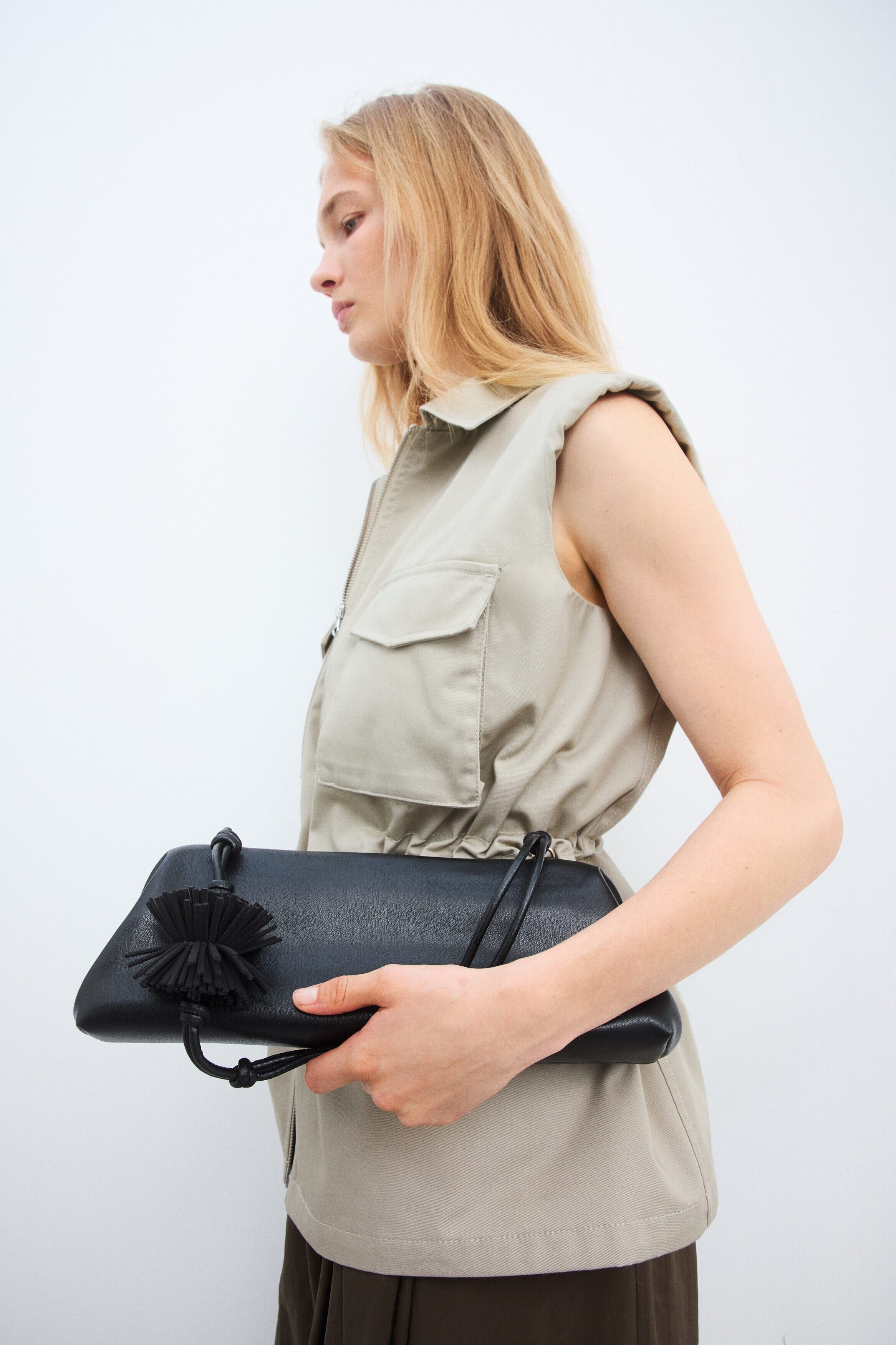 H&M Pompom-detail Shoulder Bag, Alternate, color, Black