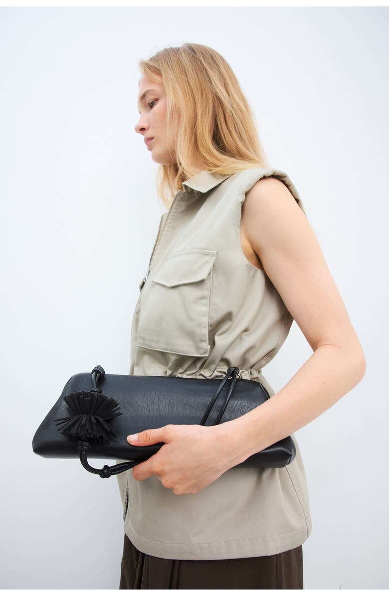 H&M Pompom-detail Shoulder Bag, Alternate, color, Black
