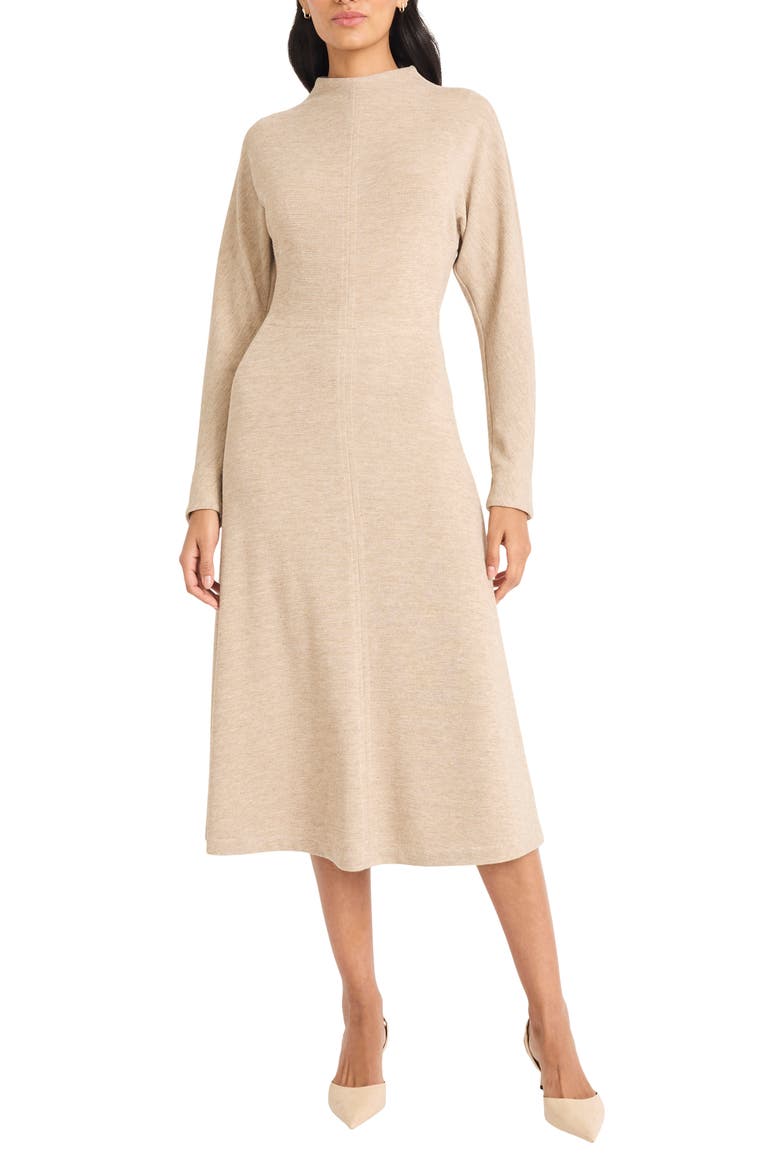 Funnel Neck Long Sleeve Knit Dress, Main, color, BEIGE