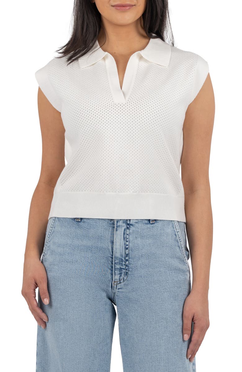 KUT from the Kloth Blanche Cap Sleeve Pointelle Polo, Main, color, 