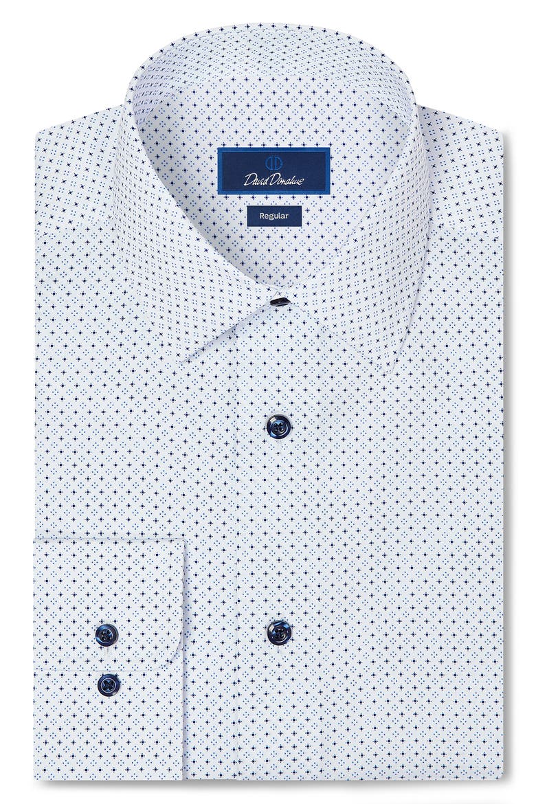 Regular Fit Micro Neat Print Dress Shirt, Main, color, WHITE/ NAVY