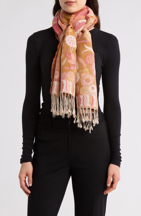 Floral Jacquard Fringe Scarf