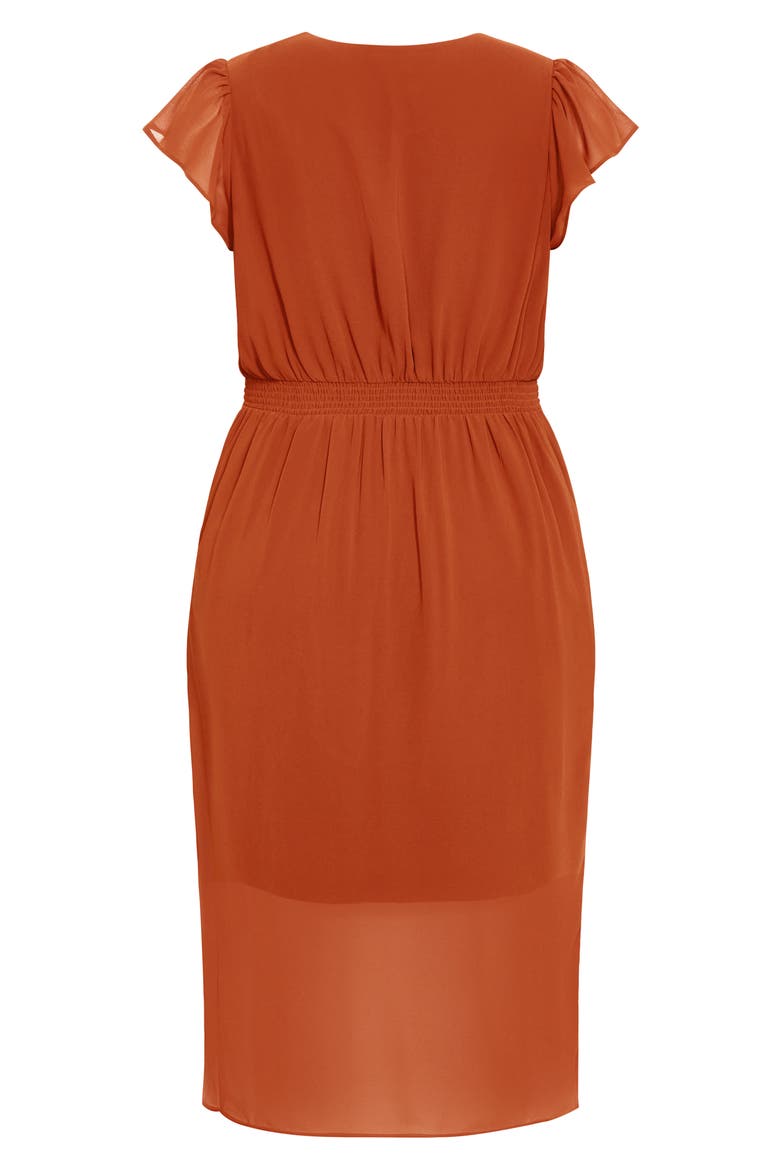 Pleated Flutter Sleeve Midi Dress, Alternate, color, HONEY