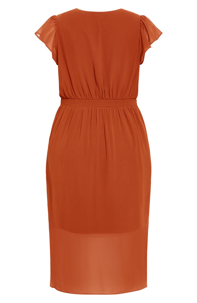 City Chic Pleated Flutter Sleeve Midi Dress, Alternate, color, Honey