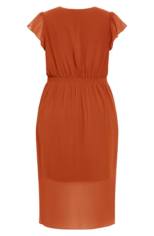 City Chic Pleated Flutter Sleeve Midi Dress In Brown