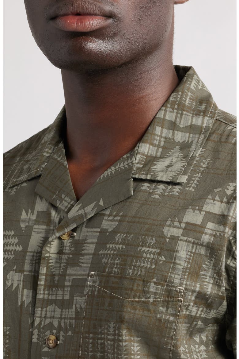 Geo Pattern Cotton Camp Shirt, Alternate, color, HARDING OLIVE