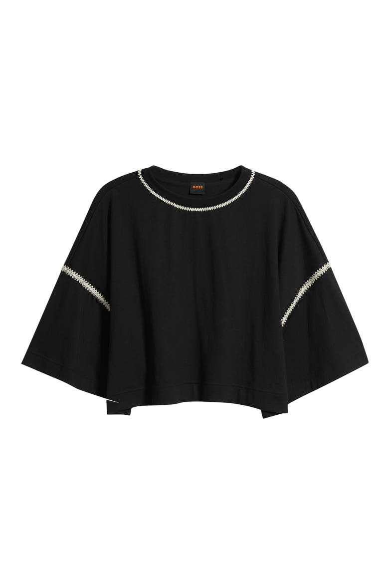 Crochet Trim Cotton Batwing Top, Alternate, color, BLACK