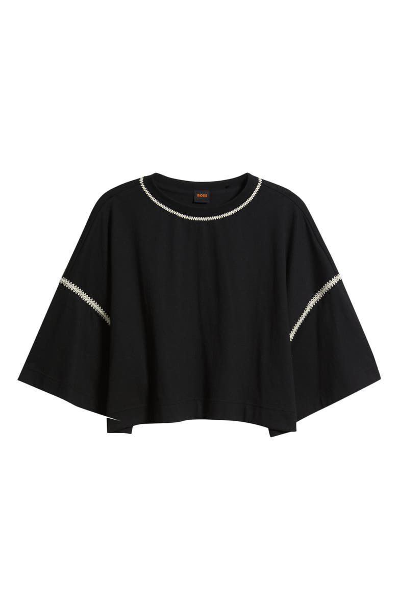 BOSS Orange Crochet Trim Cotton Batwing Top, Alternate, color, Black