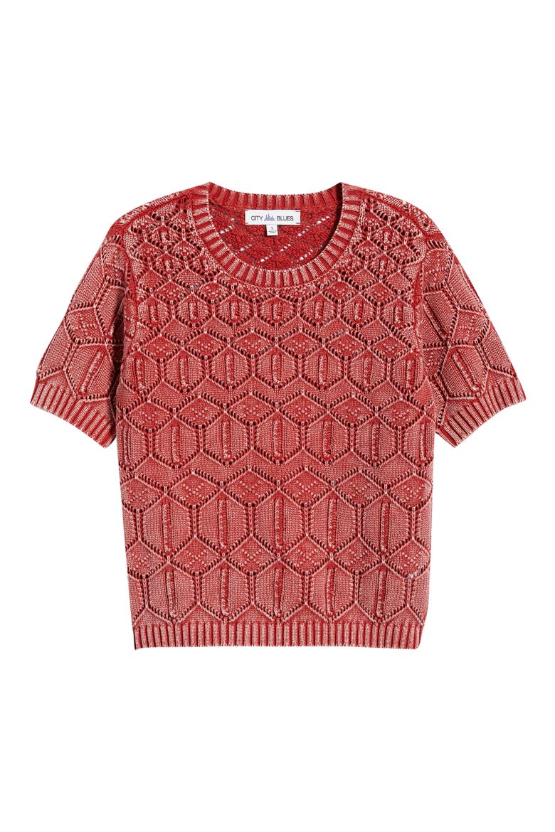 Open Stitch Short Sleeve Sweater, Alternate, color, BRICK