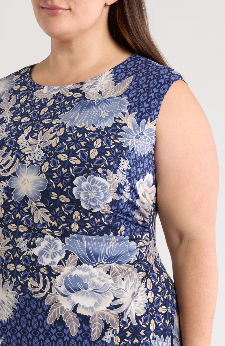 Connected Apparel Floral Sleeveless Side Panel Dress, Alternate, color, Slate