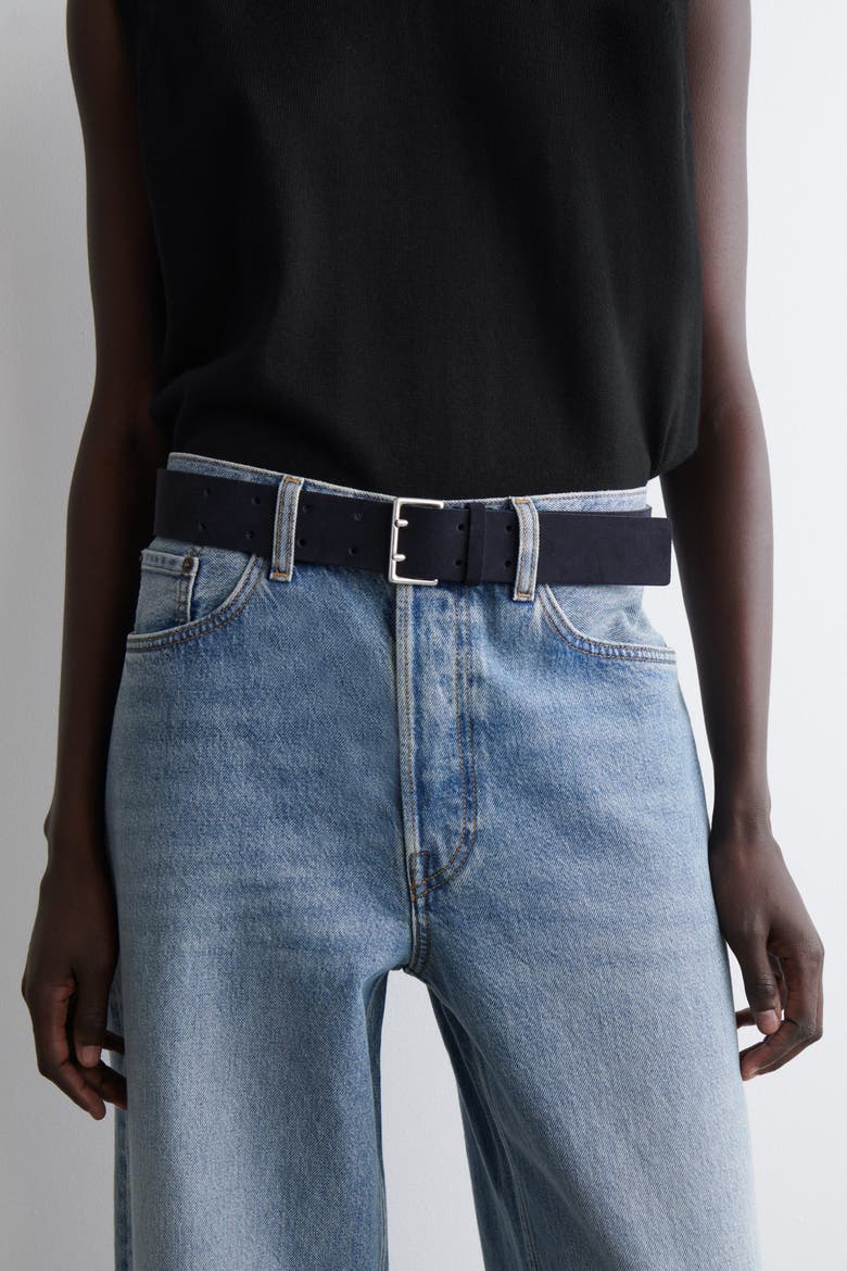 Double-Prong Suede Belt, Main, color, NAVY
