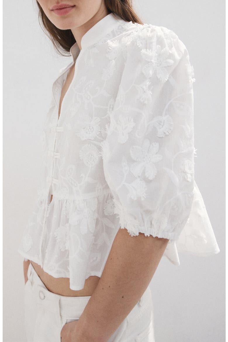 Floral Puff Sleeve Peplum Top, Alternate, color, OFF WHITE