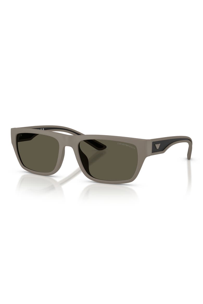 57mm Rectangle Sunglasses, Alternate, color, RUBBERIZED MATTE BROWN / GREY