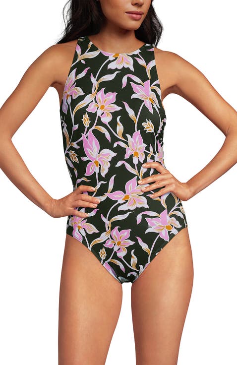 D-Cup Tugless High Neck Portrait Back One Piece Swimsuit