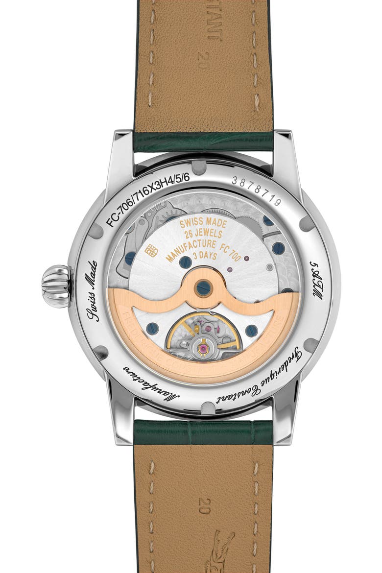 Classic Moonphase Date Leather Strap Watch, 40mm, Alternate, color, GREEN