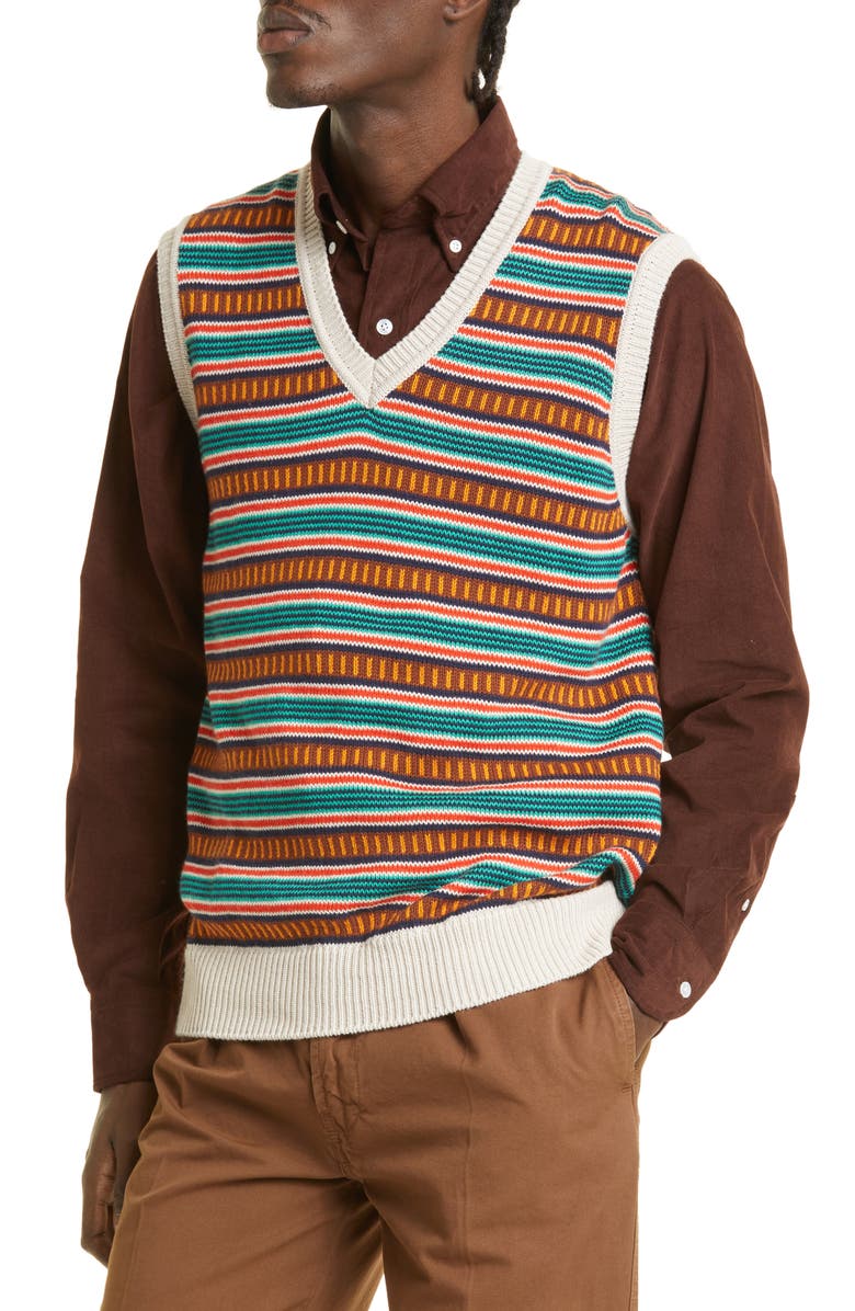 Drake's Stripe Cotton & Cashmere Sweater Vest, Alternate, color,