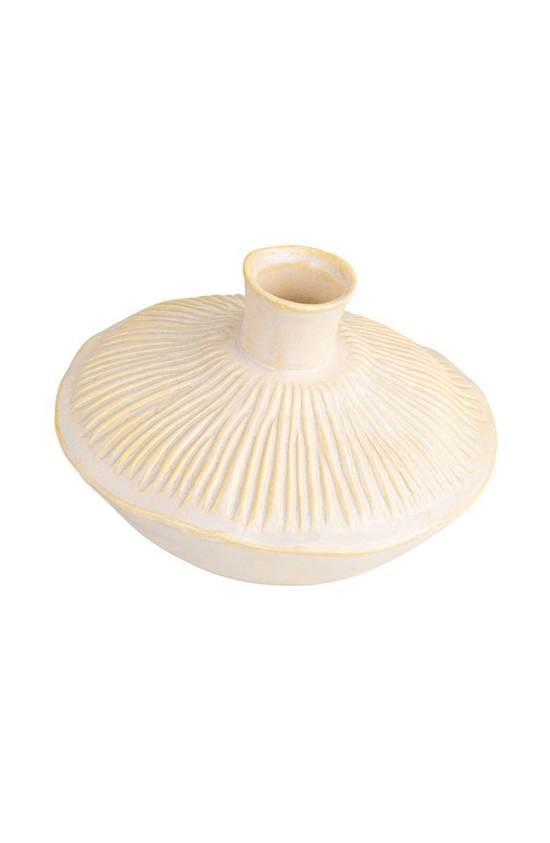 Storied Home Round Stoneware Pleated Vase, Cream, Main, color, Cream