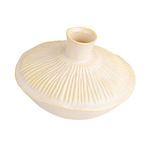 Round Stoneware Pleated Vase, Cream