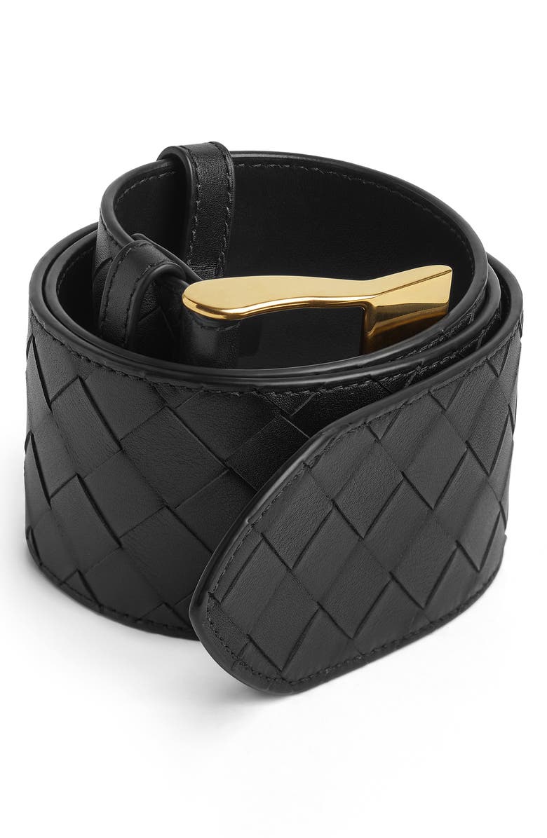 Bottega Veneta Cintura Intrecciato Leather Belt, Alternate, color, 1019 Black-M Brass