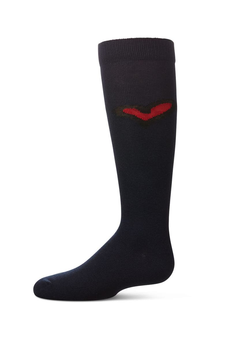 Outline Heart Knee High Socks, Main, color, Navy