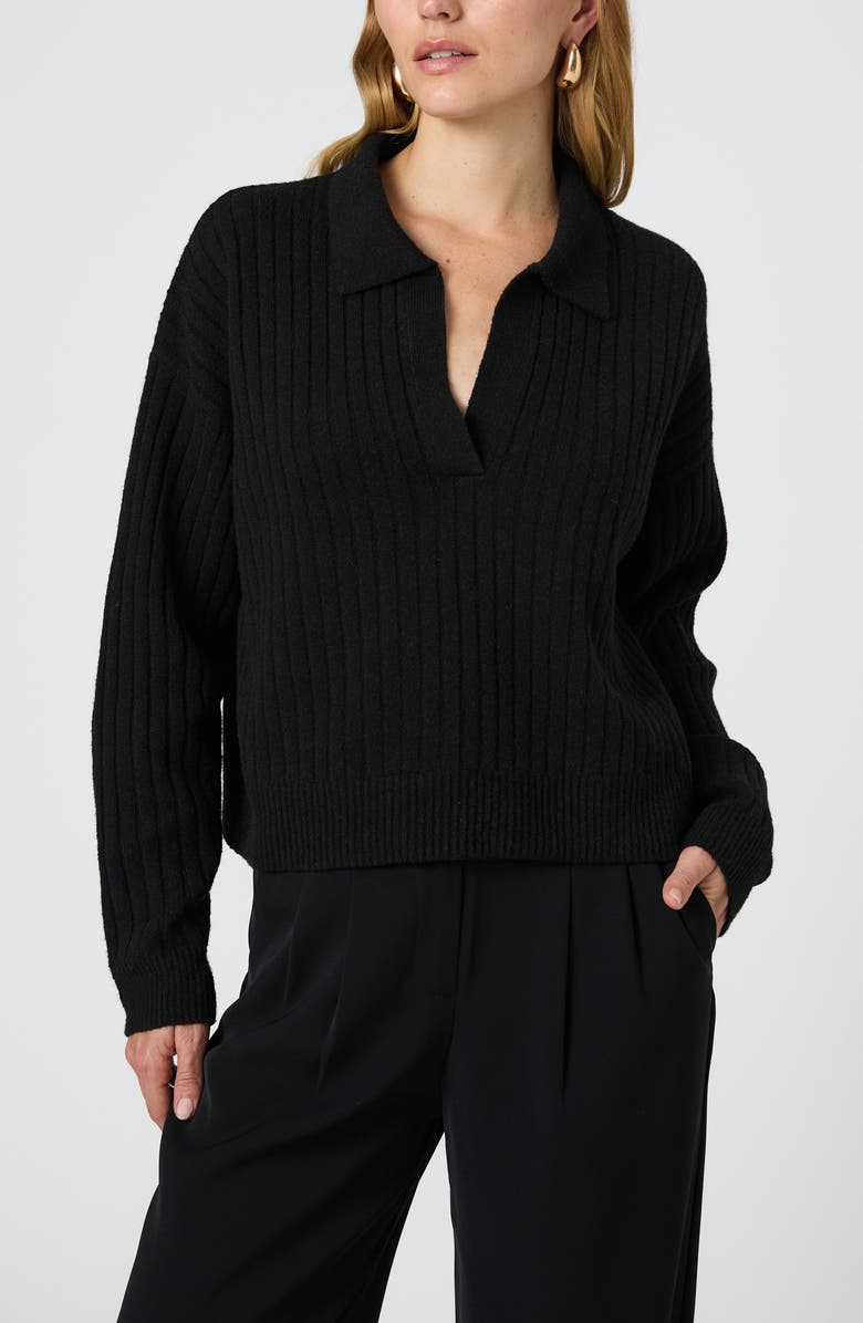 French Connection Vhari Rib Johnny Collar Sweater, Alternate, color, Black