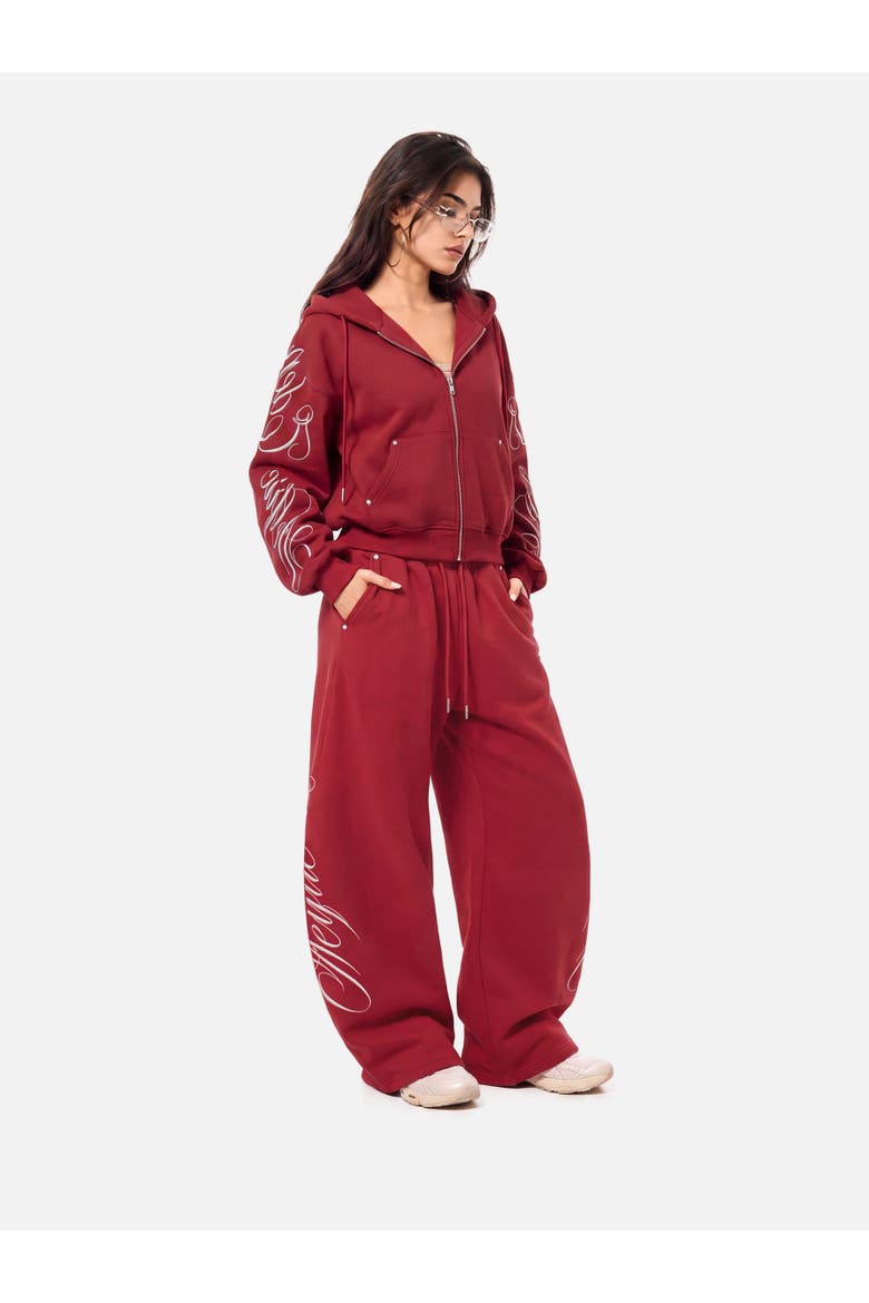 Boxy Embroidery Hoodie Sets, Main, color, Red