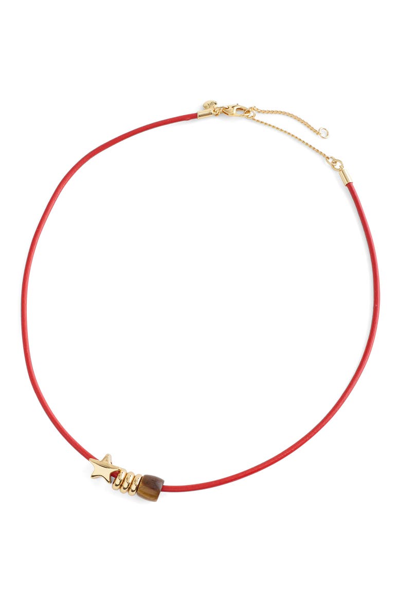 Semiprecious Charm Leather Choker Necklace, Main, color, CHERRY