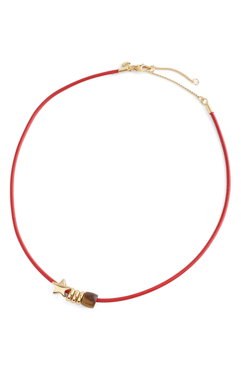 Madewell Semiprecious Charm Leather Choker Necklace, Main, color, Cherry