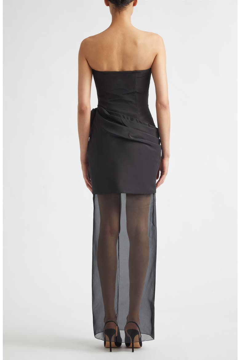 Draped Strapless Silk Faille & Organza Gown, Alternate, color, BLACK
