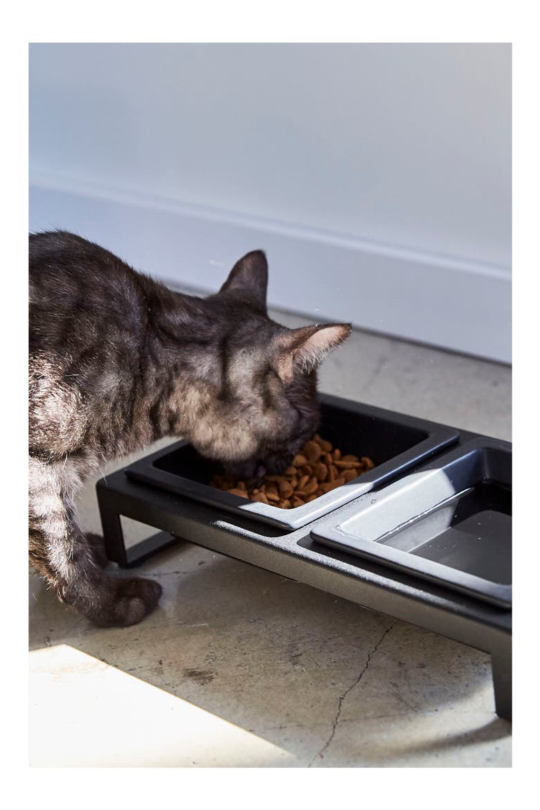 Short Elevated Double Bowl Pet Diner, Alternate, color, BLACK