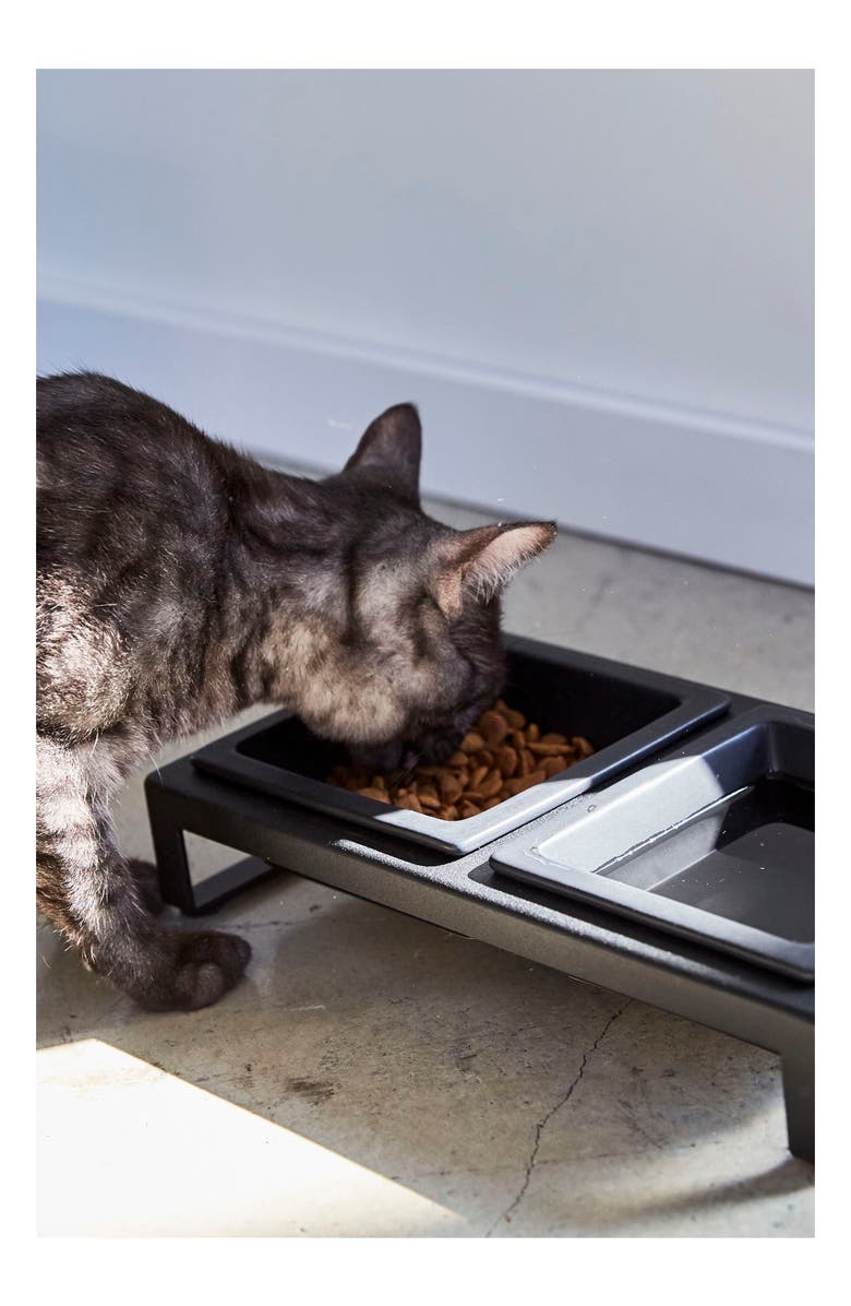 Yamazaki Short Elevated Double Bowl Pet Diner, Alternate, color, Black