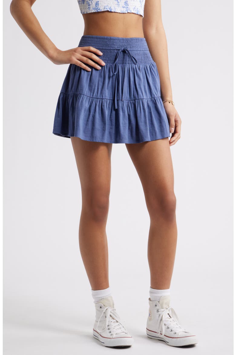 Smocked Waist Tiered Miniskort, Main, color, BLUE INDIGO