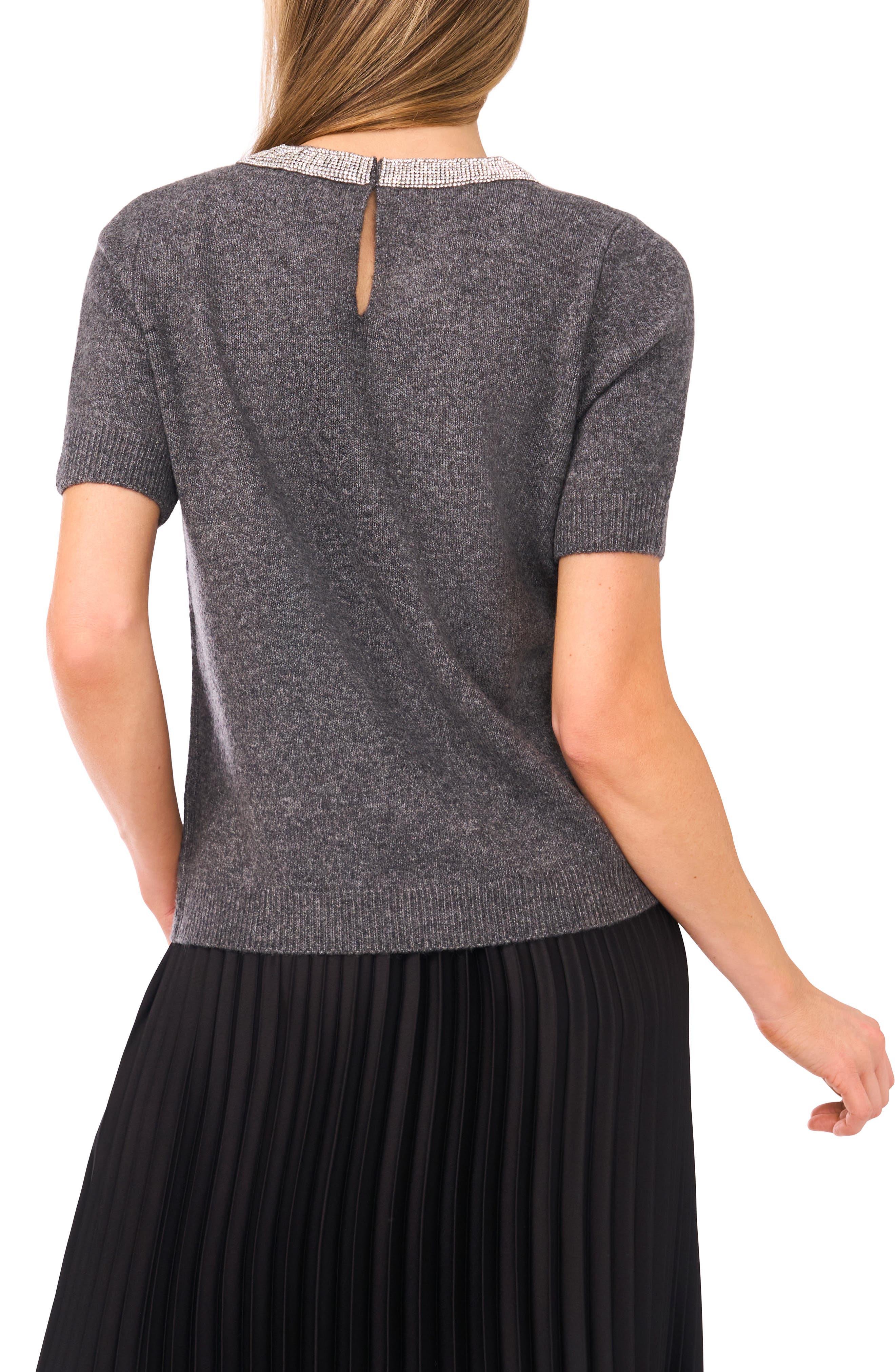 Rhinestone Collar Short Sleeve Sweater - image 4