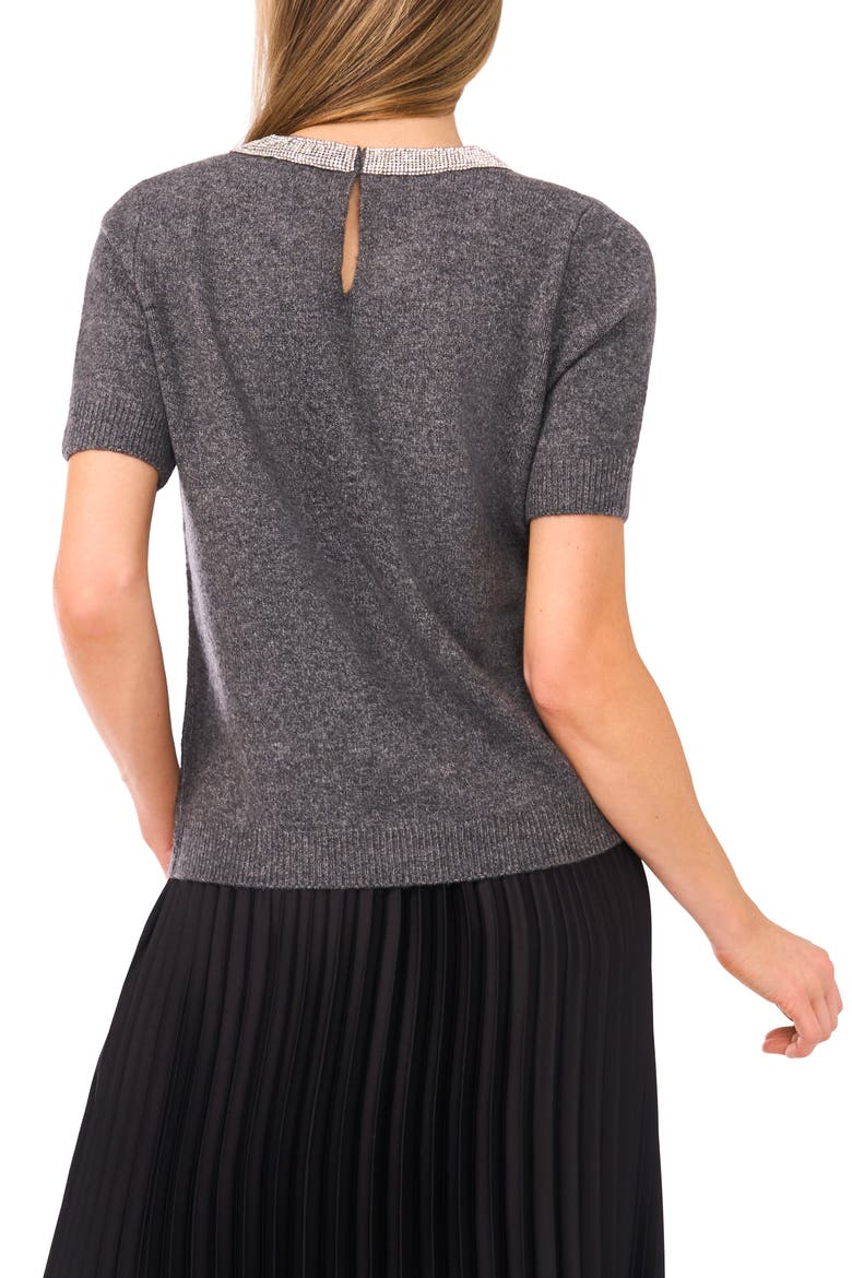 Rhinestone Collar Short Sleeve Sweater, Alternate, color, MEDIUM HEATHER GREY