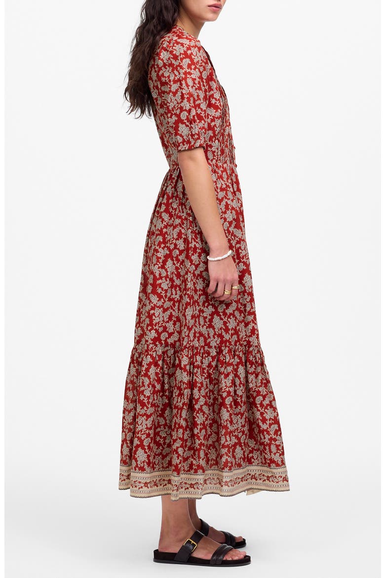 Pintucked Puff Sleeve Midi Dress, Alternate, color, GROUND MADDER