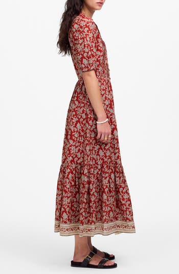 Pintucked Puff Sleeve Midi Dress