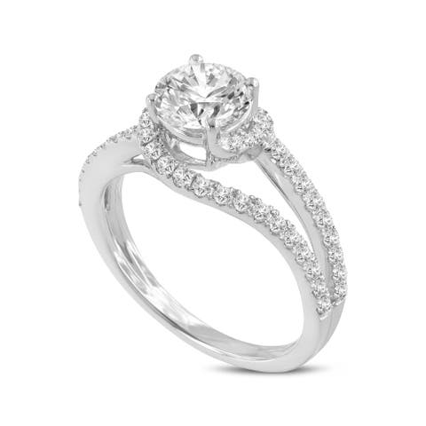 Clemence 14K White Gold Round Cut Lab Grown Diamond Spiral Halo Engagement Ring - 1.5 Ct