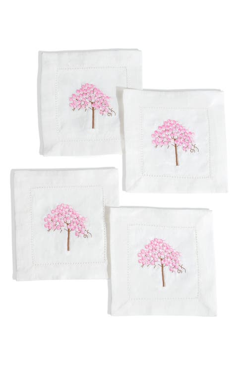 Set of 4 Embroidered Linen Napkins