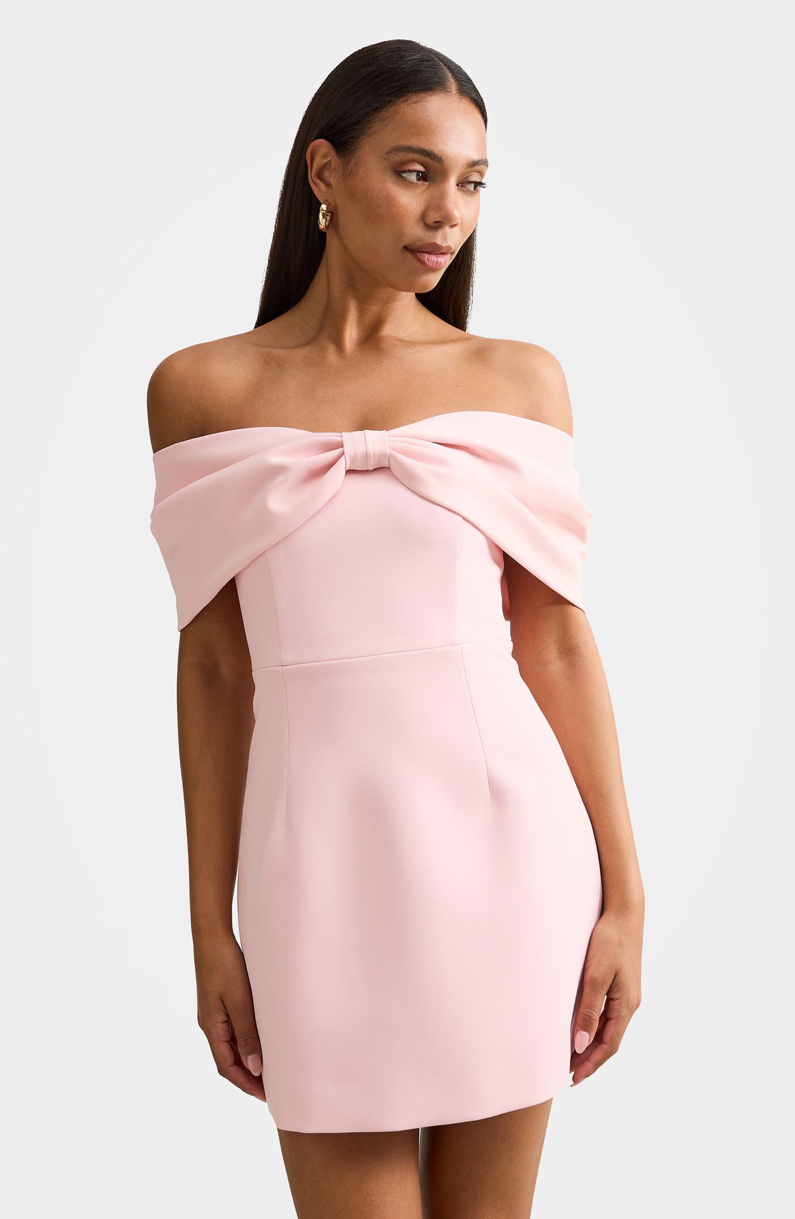 bow off the shoulder mini dress White OTS MIni Dress - Bow Strap Dress - Bachlorette Dress